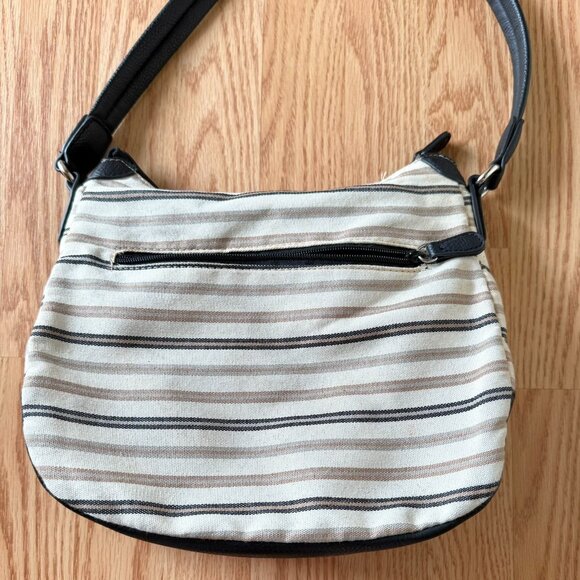 Alfred Dunner Shoulder Bag Beige Brown Striped Organizer Style Purse Pockets - Picture 7 of 11